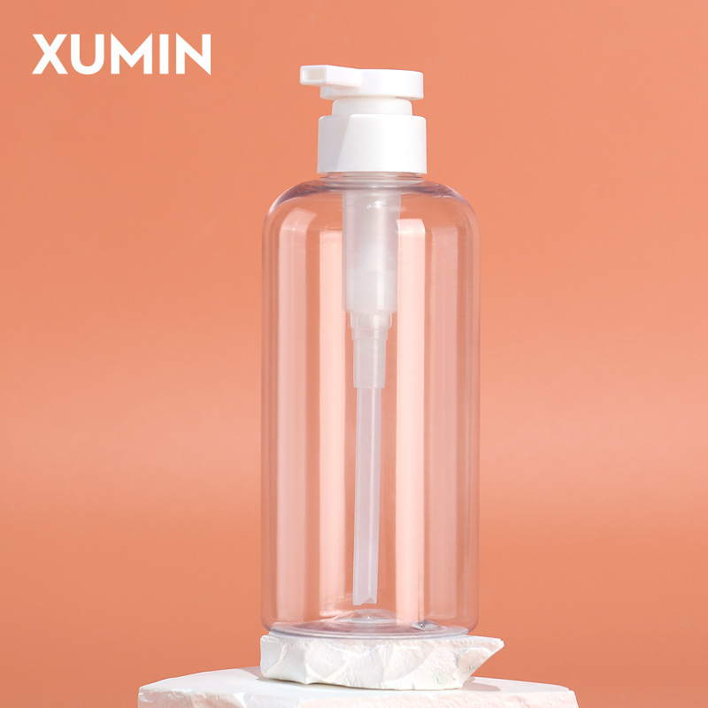 Botella de emulsión de plástico PET en stock 300ml botella de gel de baño transparente 500ml botella de champú