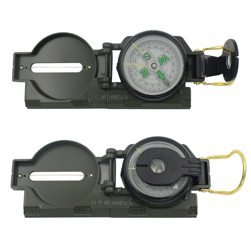 Escala regla topografía y mapeo lupa función cordón ejército verde al aire libre aguja Norte aleación de aluminio brújula plegable estadounidense