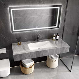 新款简约单层岩板一体浴室柜组合酒店款卫生间小户型洗漱台洗脸盆