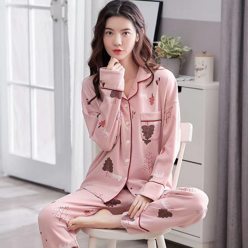Pijamas de algodón para mujer Primavera y otoño de manga larga de invierno más pijamas de tamaño verano traje de mujer homewear se puede usar fuera