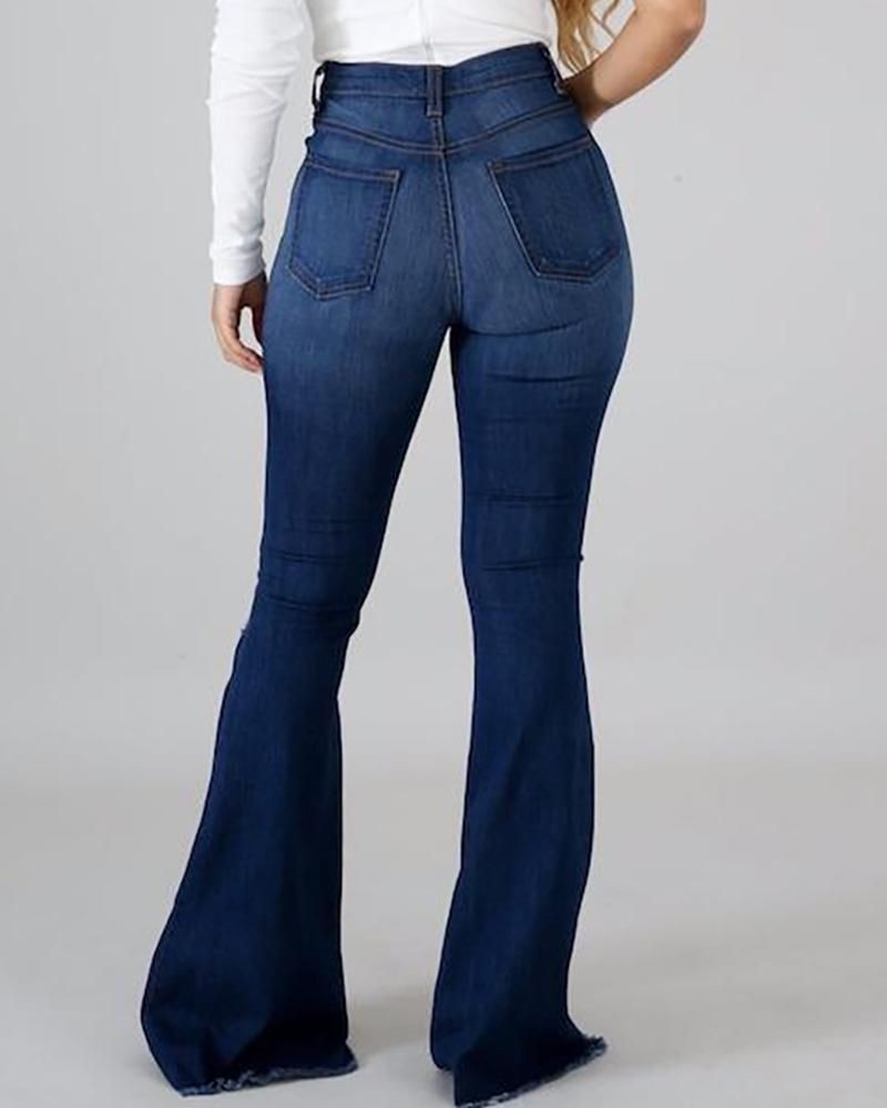 High-Rise Distressed Flare Jeans - Image 3