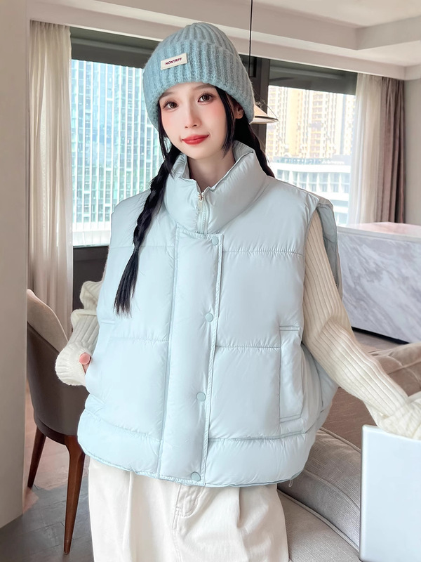 秋冬立领羽绒棉马甲女韩版加肥加大胖mm宽松坎肩加厚短款背心外套|undefined