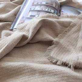 55%亚麻45%棉 侘寂风厚实提花毯子 简约实用民宿酒店床尾毯沙发毯