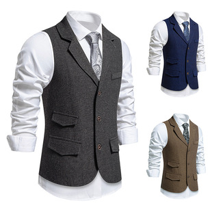 Amazon's New Men's Herringbone Tweed Suit Vest Retro Lapel Single-Breasted Vest Men's Trendy Jacket