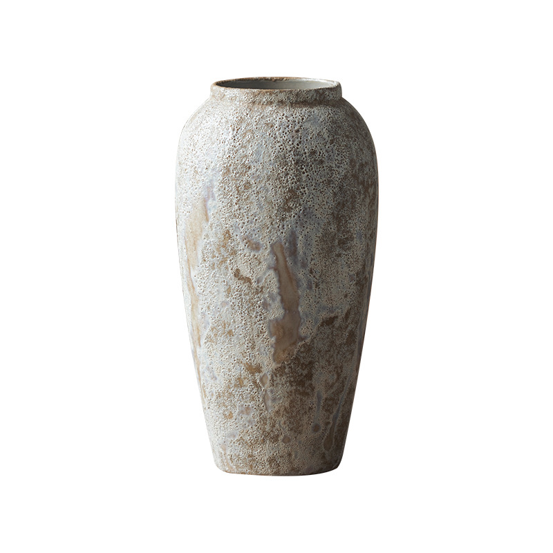 Jingdezhen se sorprendió por el silencio de la porcelana azul y blanca Zen jarrón de cerámica marrón claro moteado barro grueso jarrón de cerámica ambiente retro flores de arte image 6