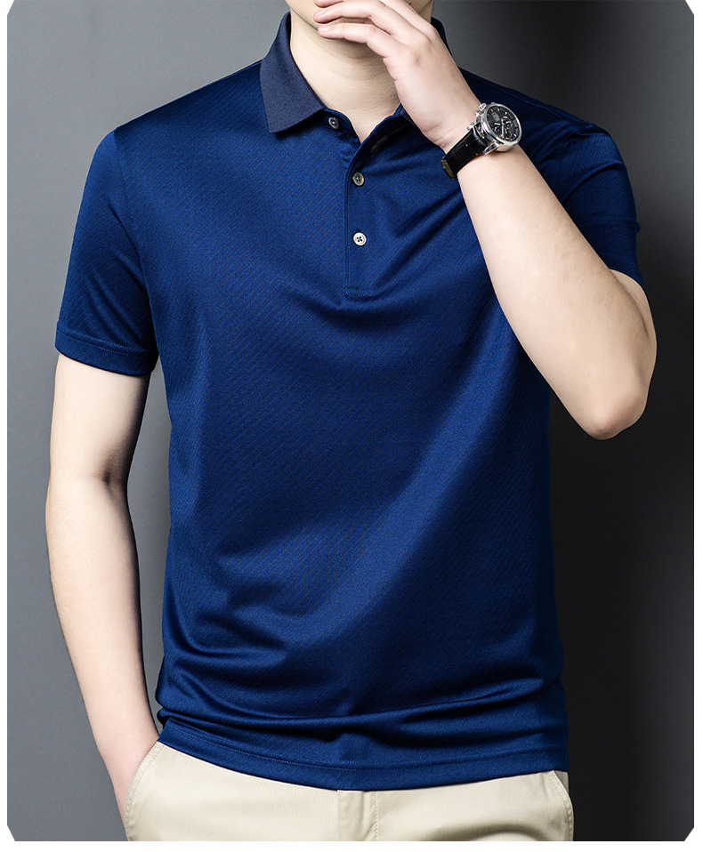 Áo polo nam tay ngắn cổ bẻ chất liệu dâu tằm mềm mịn — Màu xanh đậm 25081 chi tiết 9