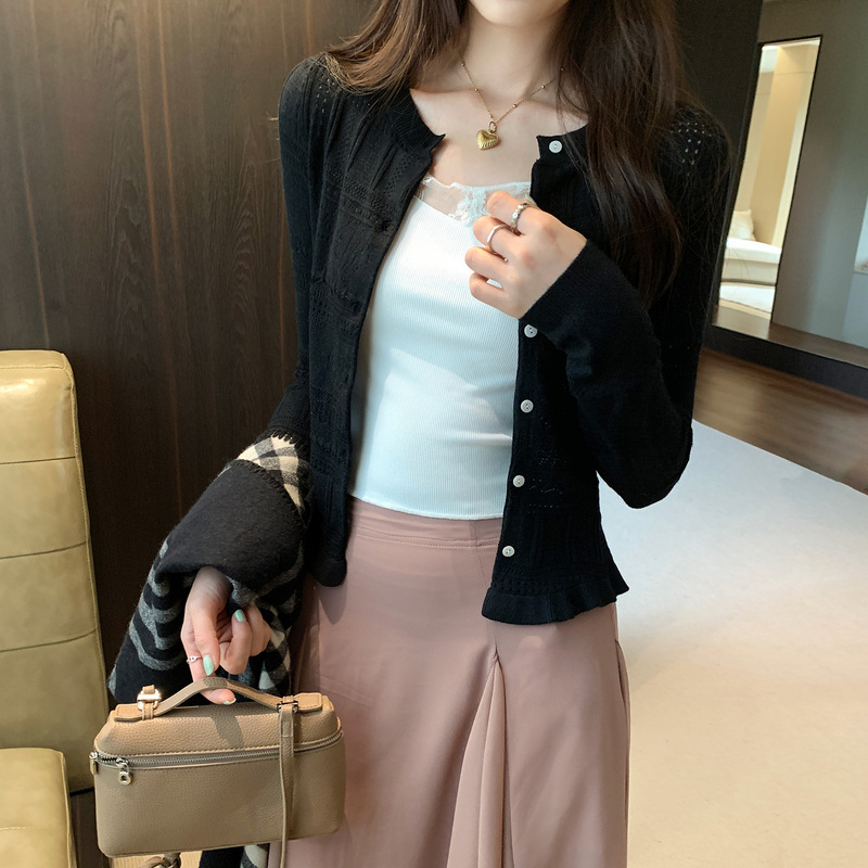欧货独特镂空针织开衫长袖上衣女2025春秋季外搭防晒罩衫外套|undefined