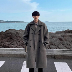 男性の冬の毛はコートの男性の中で長いタイプの韓国の膝を過ぎて厚いラシャのコートのinsの潮流の韓系の風の服を厚くします。