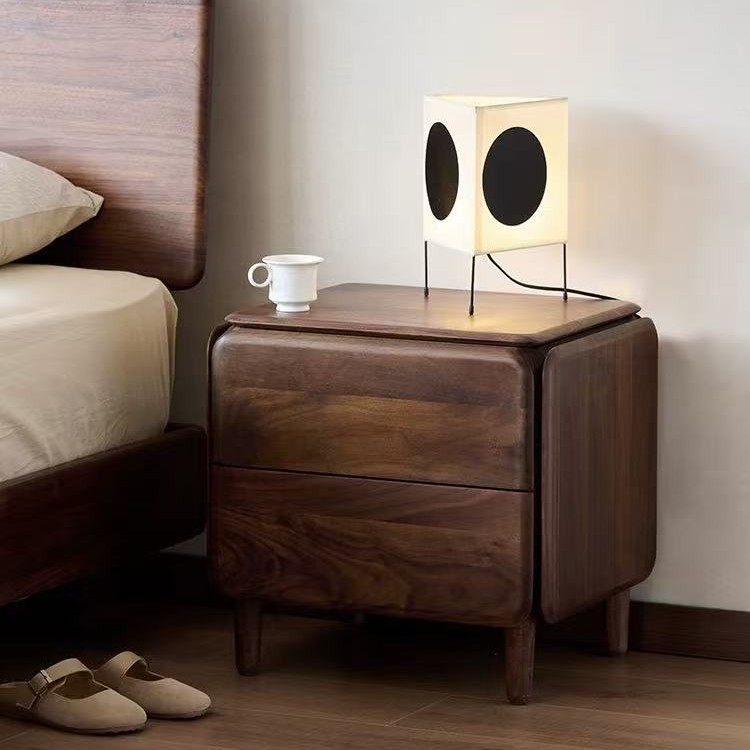 North American Black Walnut Bedside Table Modern Mid-Century Style Bedside Table Bedroom Chinese Minimalist Drawer Storage Bedside Table