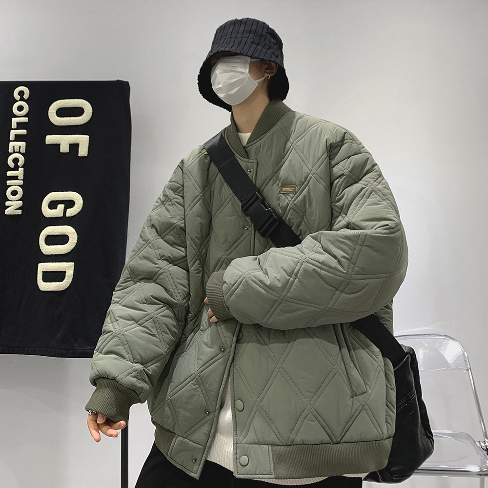 Estilo japonés rombo engrosada abrigo de invierno de los hombres ropa de algodón acolchado marca de moda suelta americana retro pareja desgaste herramientas de algodón acolchado ropa de moda