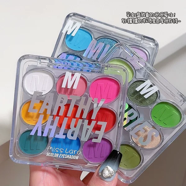 Makeup Miss Lara Nine-Color Eye Shadow Palette Pearlescent Fine Glitter Blue Green Purple European and American Style Stage Makeup Eye Shadow