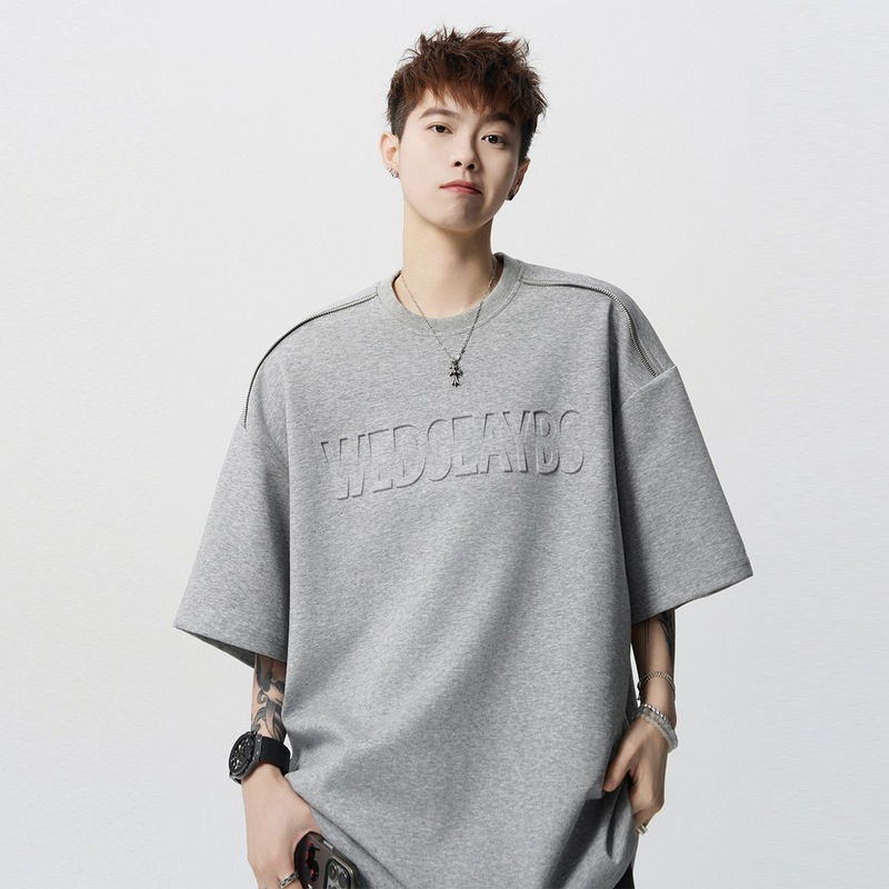 ヘビーウェイト半袖 Tシャツメンズ 2025 新作夏服レタープリントルーズカジュアルラウンドネック半袖 Tシャツイン|undefined