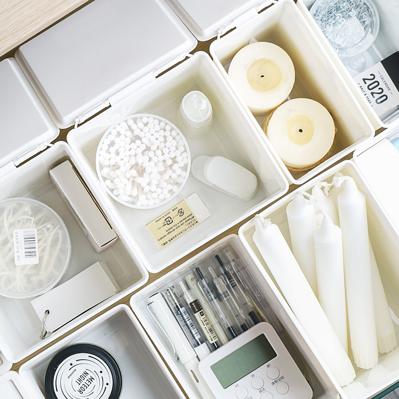 Caja de almacenamiento a prueba de polvo con tapa cajón clasificación de detergente caja de almacenamiento escritorio Caja multifuncional papelería artículos diversos organización