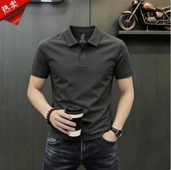 Young Men's Cool, Breathable, Fashionable and Simple Seagull Collar Short-Sleeved Polo Shirt, Summer Business Casual Versatile Top