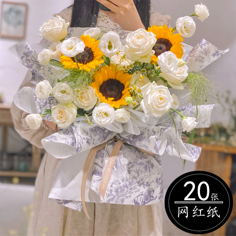 Nuevo material de embalaje de flores de celebridad de Internet Festival de la diosa de estilo europeo retro PAPEL DE Kraft impreso impermeable ligero engrosado