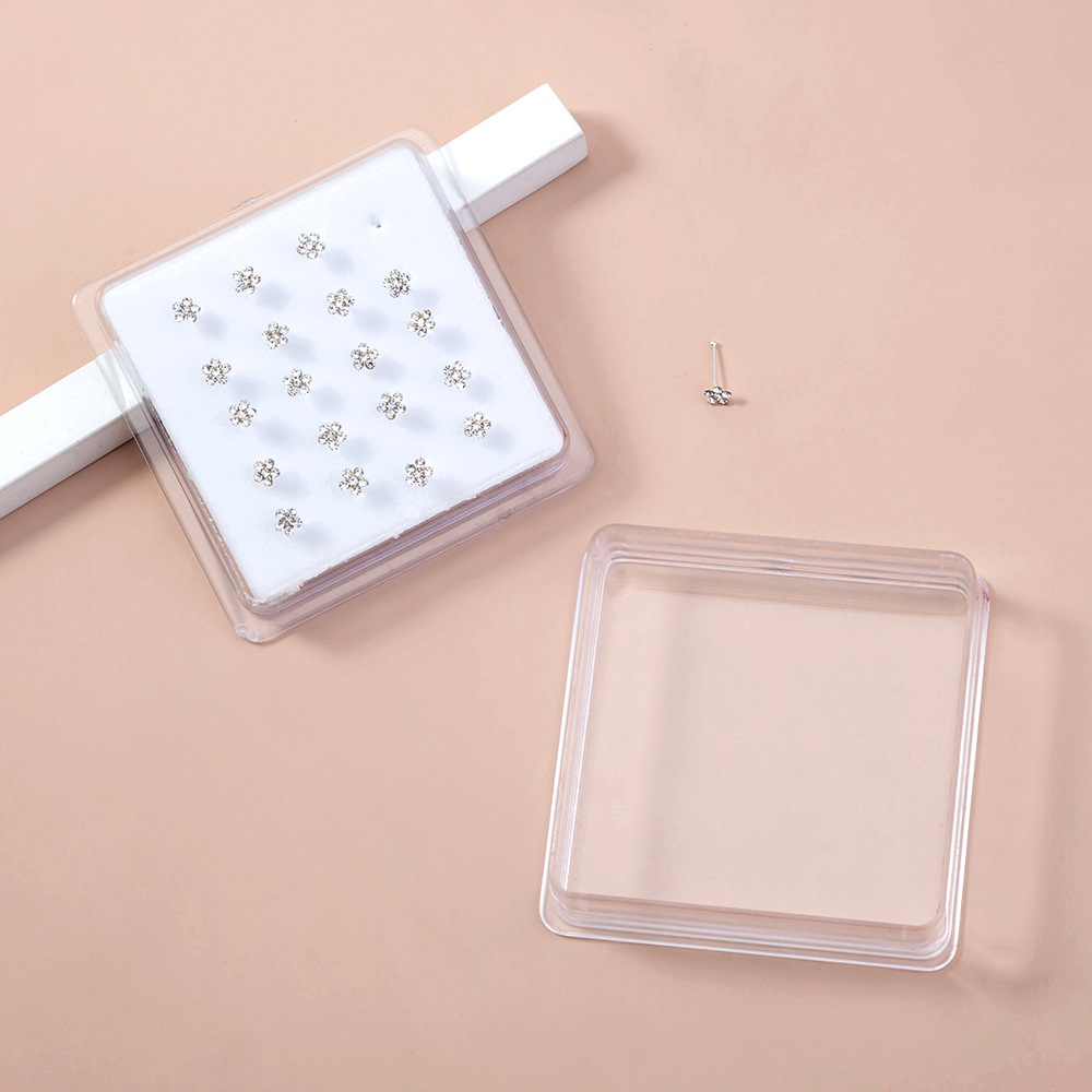 classic white rhinestone nose stud set piercing nose jewelry