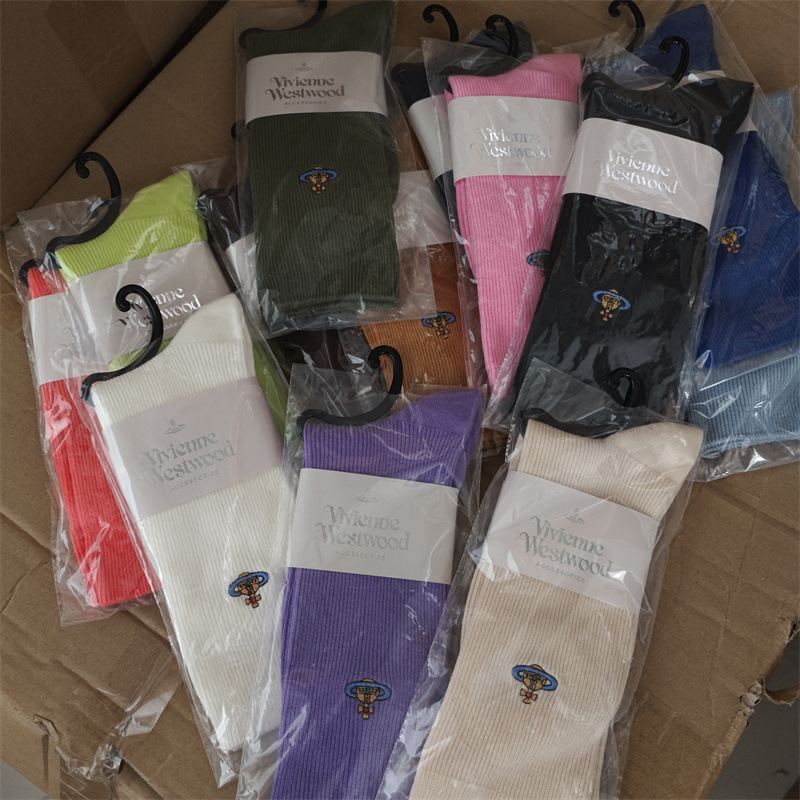 Wholesale Japanese Empress Women's Socks Solid Color Thin Double Needle Mid-High Tube Embroidered Colorful Trendy Slouch Socks for Women