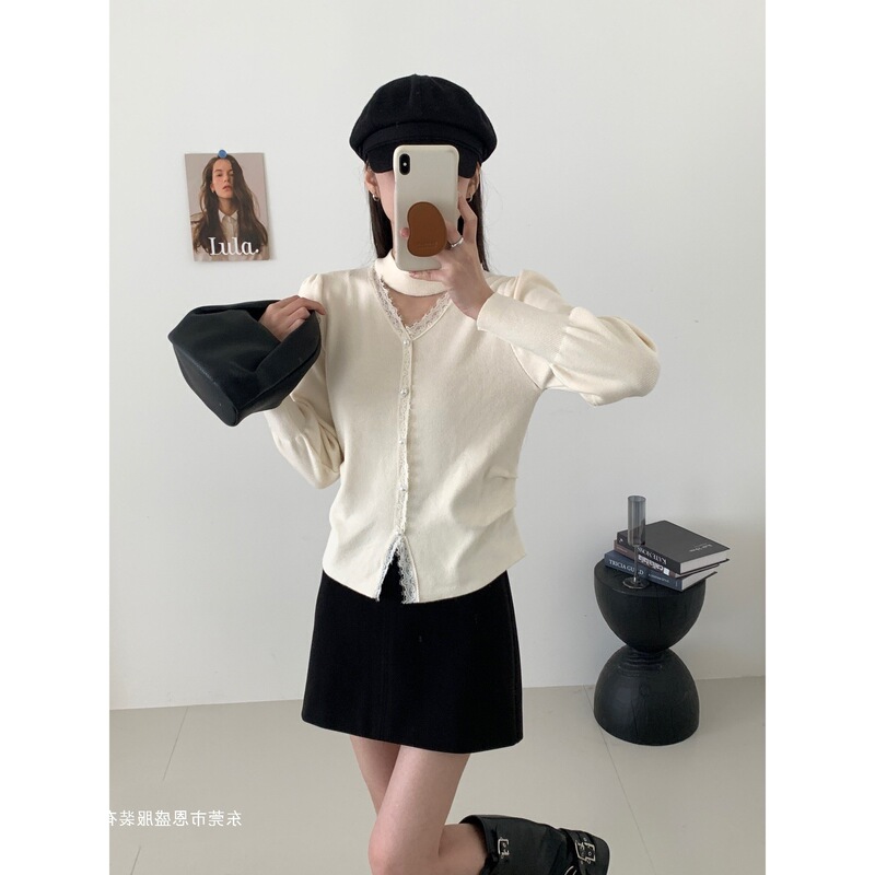 Spring New Korean Style Fashion Halter Neck Hollow-Out Lace Pleated Waist-Cinching Long-Sleeve Slim-Fit Slimming Top for Women Spring New Korean Style Fashion Halter Neck Hollow-Out Lace Pleated Waist-Cinching Long-Sleeve Slim-Fit Slimming Top for Women