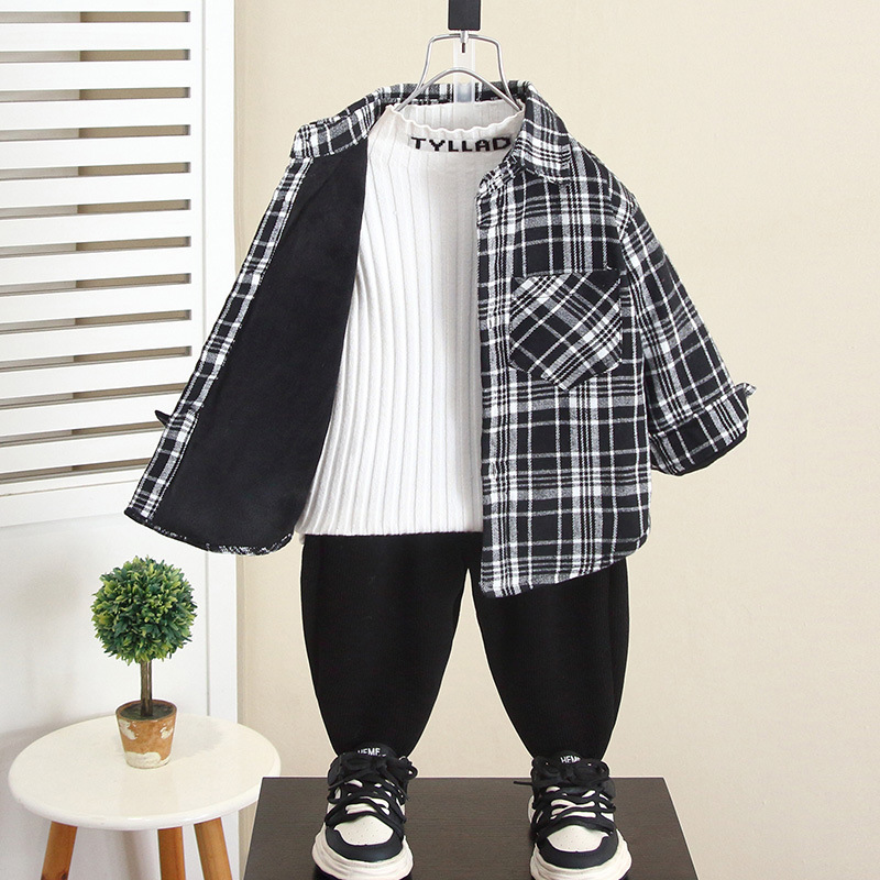 6819 niños más camisa de terciopelo ropa de otoño e invierno chaqueta gruesa para niños 2025 nuevo bebé ropa de invierno más chaqueta de terciopelo