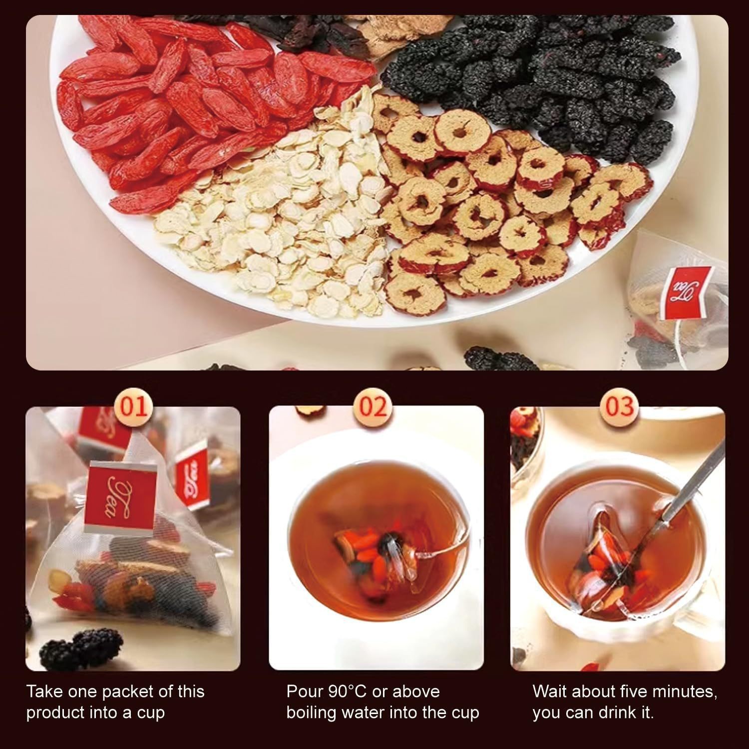 Ginseng Five Treasure Tea Ren Shen Wu Bao Cha Herbal Blend 5g x 30 Teabags for Daily Steeping quality and texture