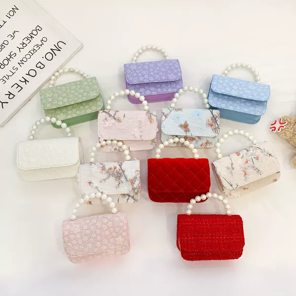 New Chinese retro style princess bag pearl portable metal chain children's small square bag naked bag manufacturers wholesale