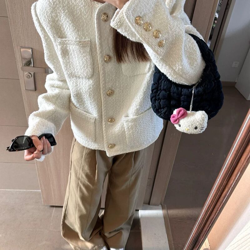 粗花呢白色小香风外套女2025早秋新款名媛高级感千金韩系秋冬上衣|undefined