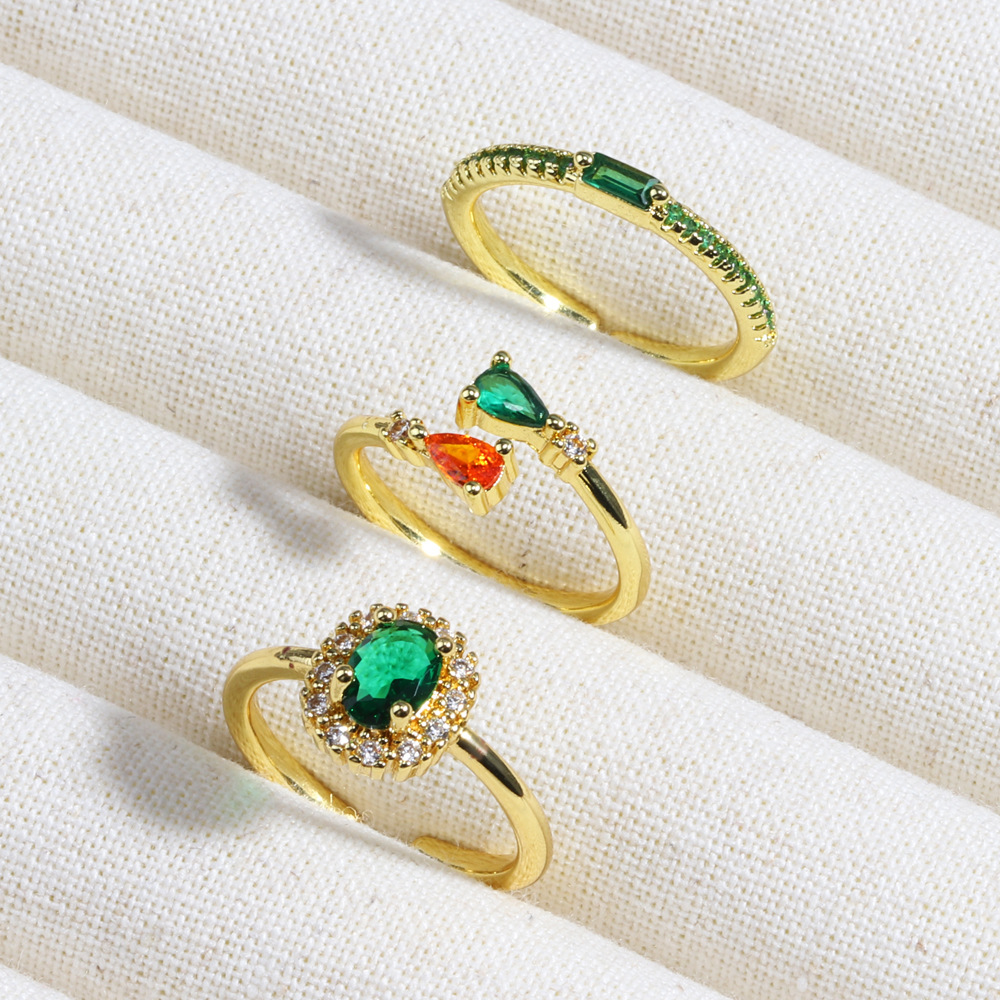 Solid Color Pattern Brass 18K Gold Plated Plating Inlay Solid Color Zircon Open Rings