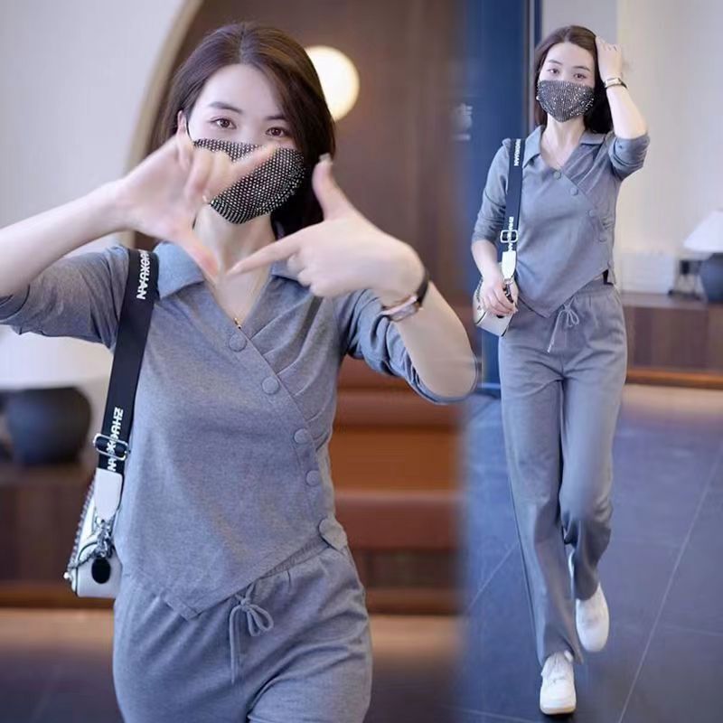 High-End Sportswear Suit for Women Petite 2024 Autumn and Winter New Casual Fashion Wide-Leg Pants Two-Piece Set