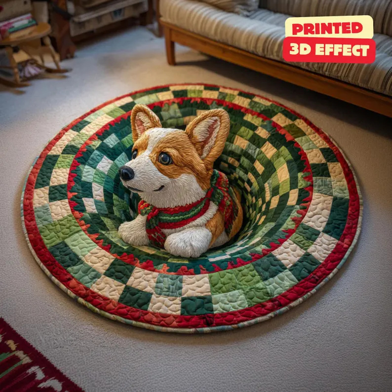Rond tapijt met kerstmanmotief voor de grensoverschrijdende kerst, geschikt voor de woonkamer, vlekbestendig, feestdecoratie en als banktapijt._voghion.com