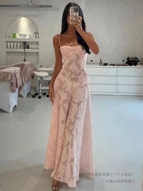 European and American Style 2026 Summer New Fashion See-Through Beach Vacation Slim-Fit Floral Dress