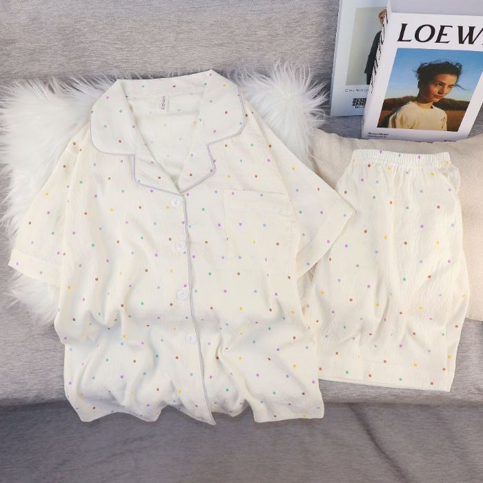 Pijamas de algodón nubes al por mayor transfronterizos de mujeres pantalones cortos de mangas cortas de verano nuevos cardigans con solapas de dibujos animados lindos cubiertas de ropa para el hogar