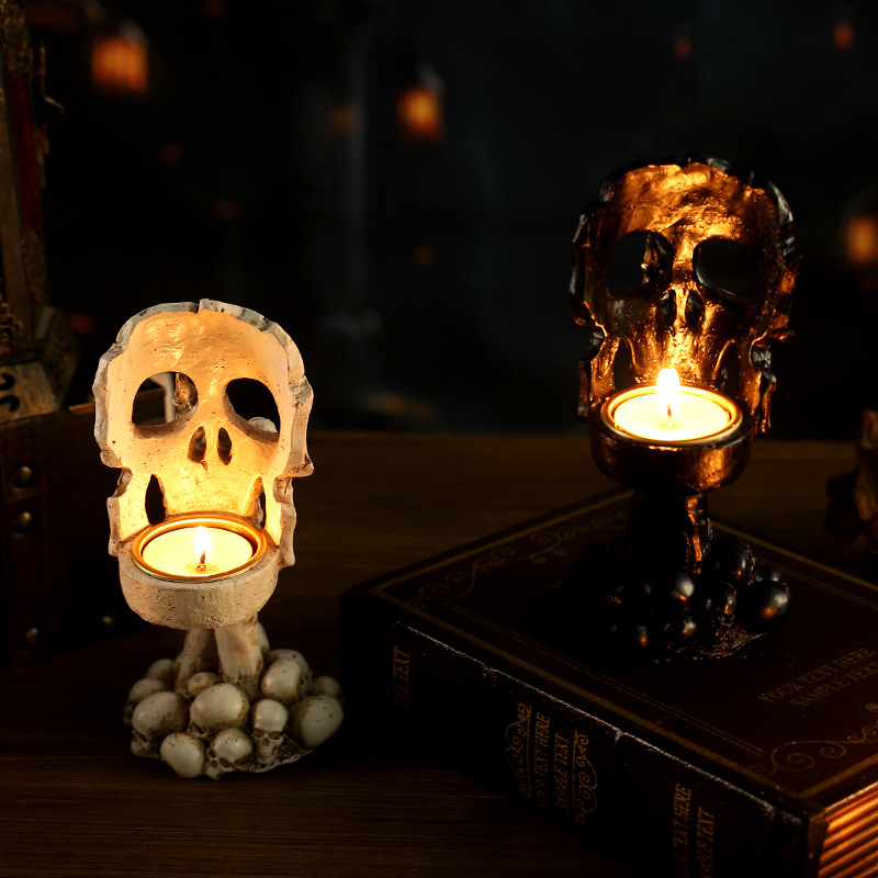  Halloween Skull Mask Palm Candlestick Horror Chamber Escape Desktop Decoration Props Resin Ornaments