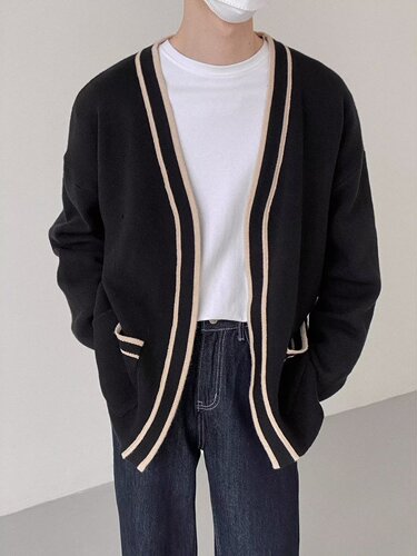 Spring and autumn new style cardigan sweater, men's V-neck sweater, Korean style loose, lazy casual trend sweater, men's outer