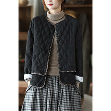 现货复古民族风夹棉开衫外套女秋冬季新款保暖短款棉袄文艺上衣女