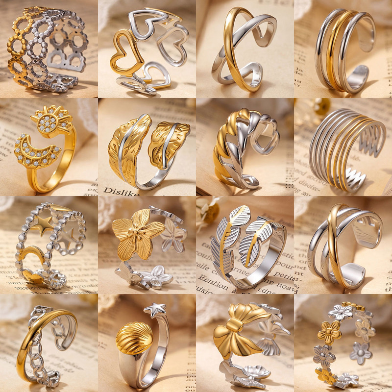 European and American Cross-Border Geometric Heart-Shaped Gradient Gold Color Titanium Steel Open Ring Women's Ring Plain Band Jewelry Factory European and American Cross-Border Geometric Heart-Shaped Gradient Gold Color Titanium Steel Open Ring Women's Ring Plain Band Jewelry Factory