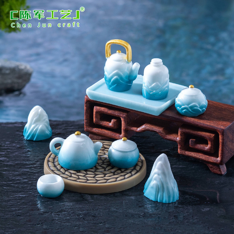 Micro-Landscape Creative Simulation Chinese-Style Tea Set DIY Blind Bag Decoration Accessories Dollhouse Miniature Ornaments