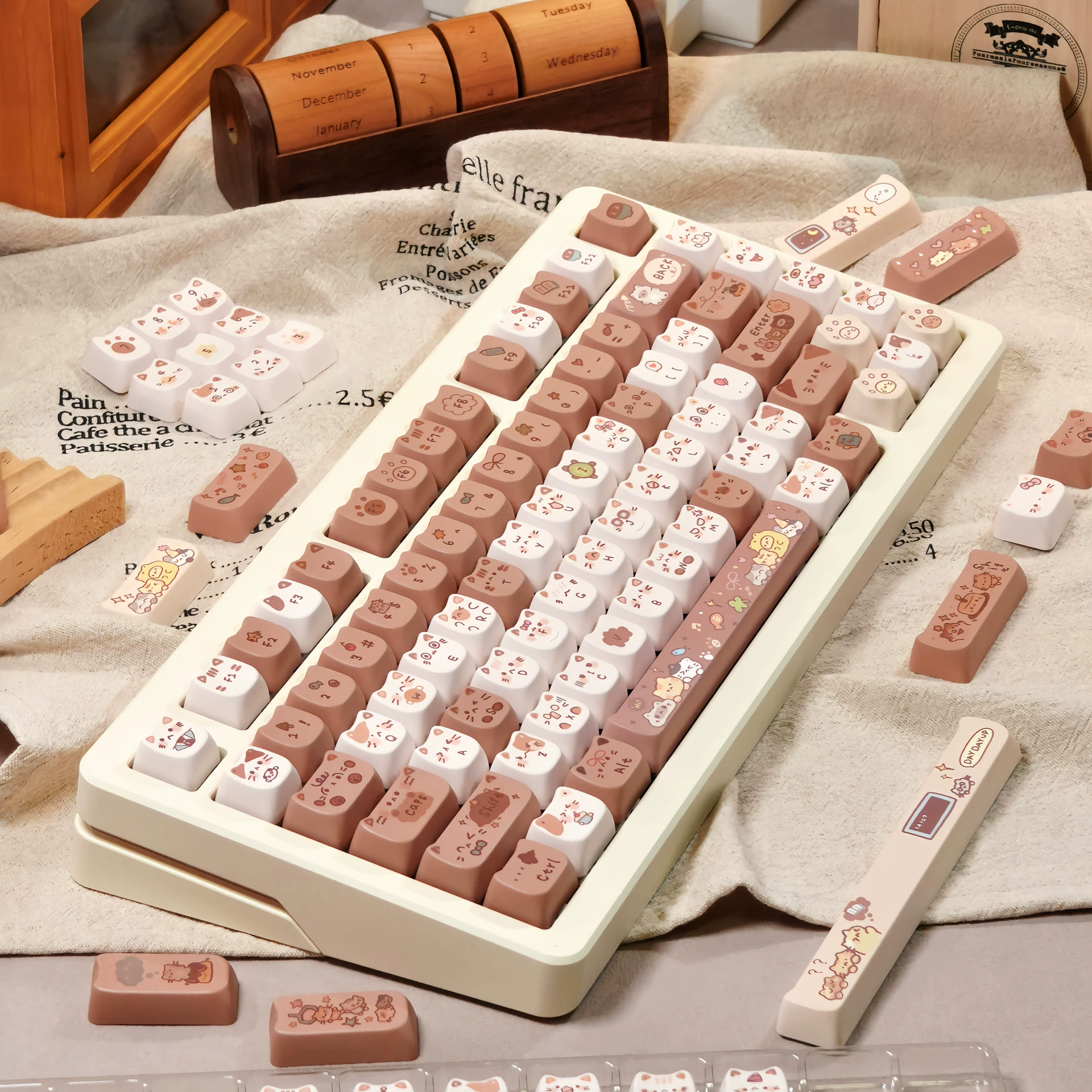 MAORBENG Cat MAO High Cocoa 140 милые механические кейкапы с эффектом нагрева