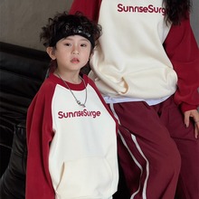 【sunrisesurge】冬季加绒拼色字母口袋卫衣亲子装全家装