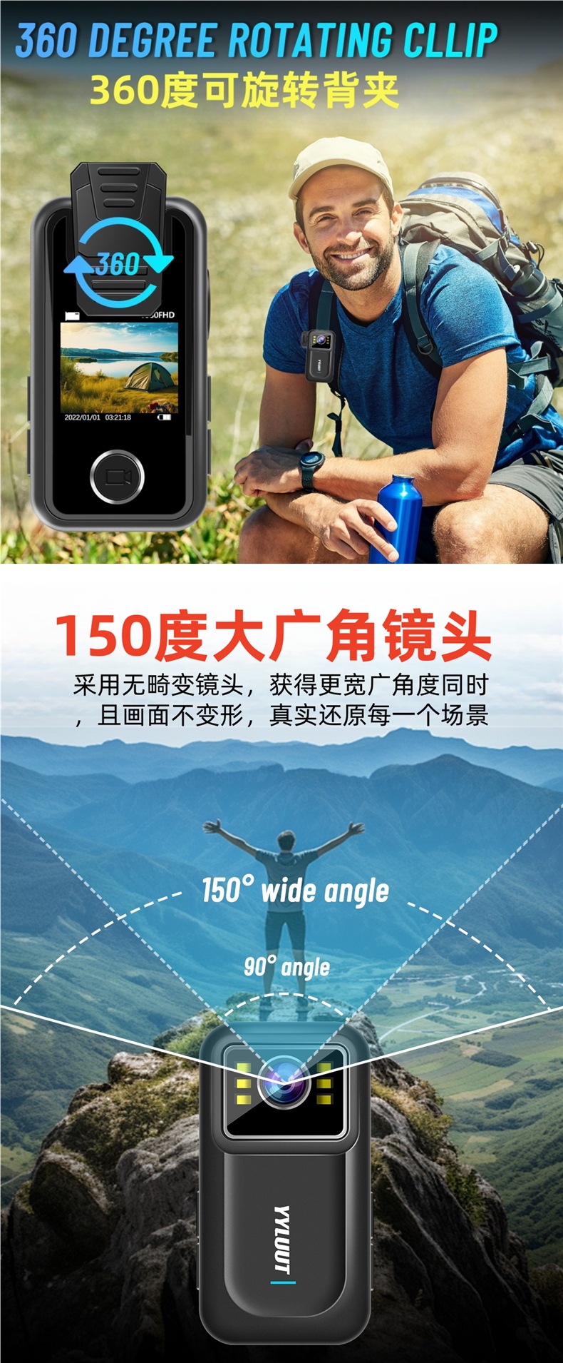 Zov L9 Sports Camera Motorcycle Dashcam Wearable on the Chest with High-Definition Anti-Shake Features, 12-Hour Battery Life, and Waterproof