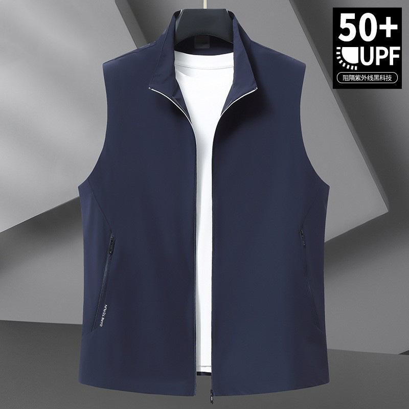 Fat Brother 2025 Fat Man Fashion Casual Stand Collar Sleeveless Sun Protection Clothing Summer Ice Silk Thin Waistcoat Skin Clothing for Men