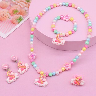 New Children's Necklace Unicorn Little Girl Jewelry suit Cute Cartoon Necklace Girl Princess Colorful Beaded