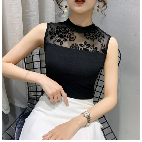 Women's Sleeveless Tank Top Slim-fit Mesh Base Shirt Sexy Inner Wear 2025 Spring and Autumn All-match Outer T-shirt