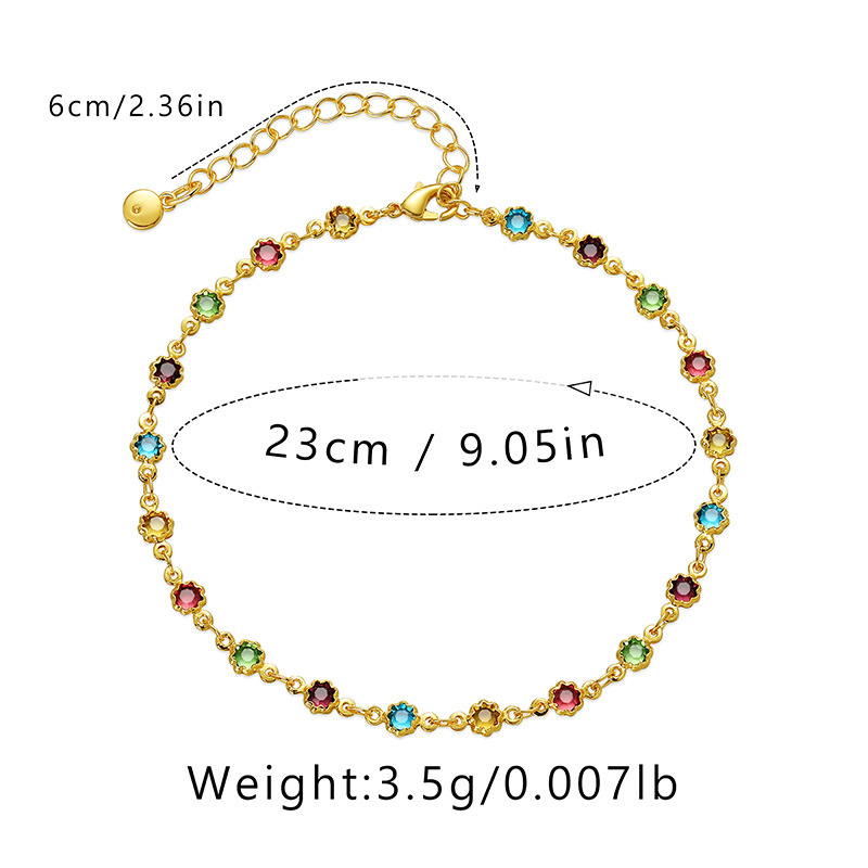 retro copper 18K gold-plated multi-color zircon adjustable anklet