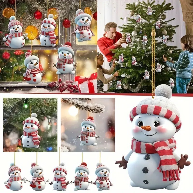 跨境新品平面2D可爱卡通圣诞雪人汽车挂件圣诞树摆件挂件圣诞装饰|undefined