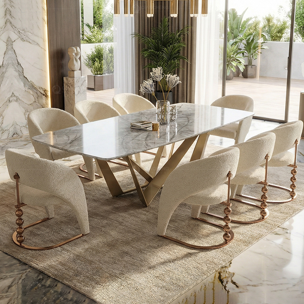 Mesa de Comedor de Mármol Rectangular Personalizable para Restaurante