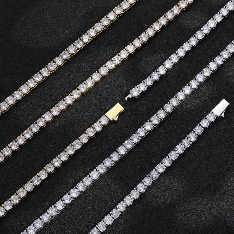 ヨーロッパとアメリカのヒップホップネックレス 3mm4mm5mm 幅スプリングバックルヒップホップテニスチェーンマイクロセット単列ジルコンヒップホップネックレス|undefined
