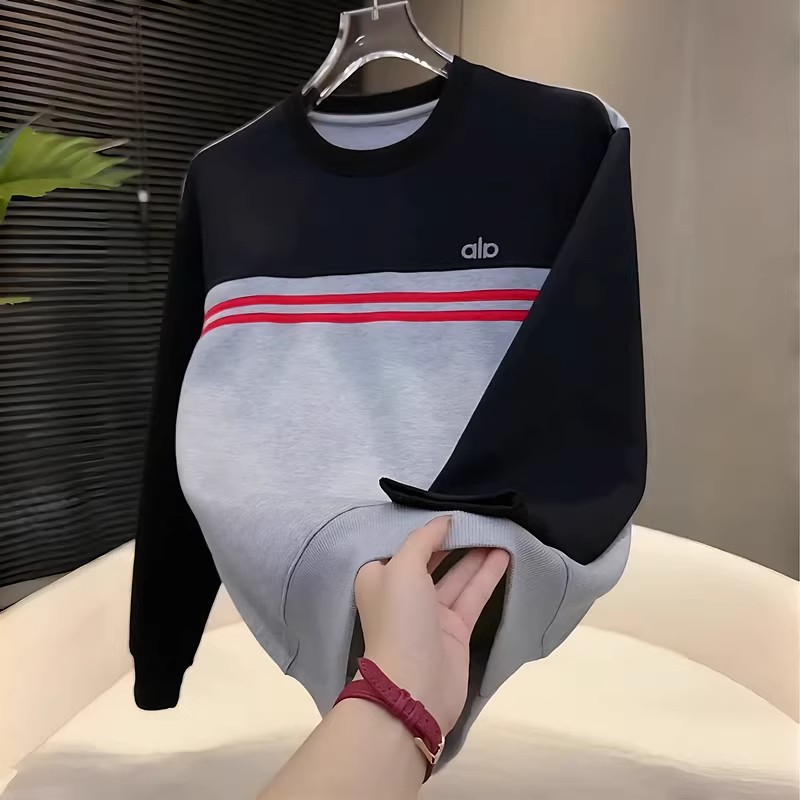 2025秋季潮流拼接刺绣圆领卫衣男士简约时尚宽松撞色百搭休闲上衣