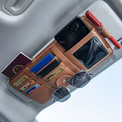 Storage Set with Eye Clip, Car Glasses Clip/Bill Clip - premium-style-zippered-storage-bag-atmospheric-brown