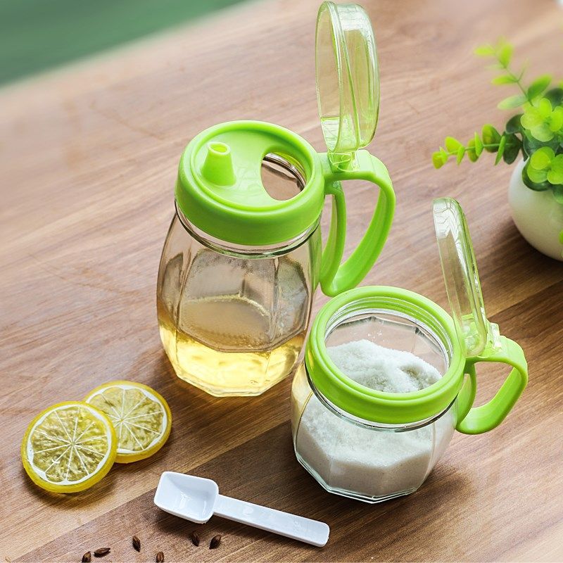 Productos de cocina de almacenamiento botella de aceite de vidrio con condimento botella de almacenamiento con tapa