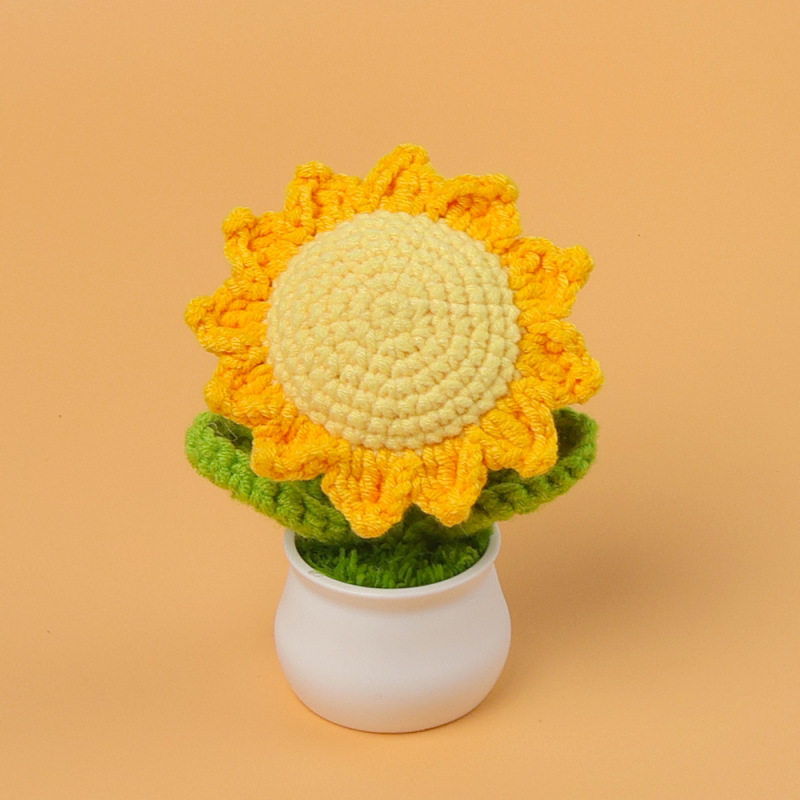 完成品クロスボーダーニットウールひまわり鉢植え造花研究デスクトップ装飾品卒業子供の日の小さなギフト|undefined